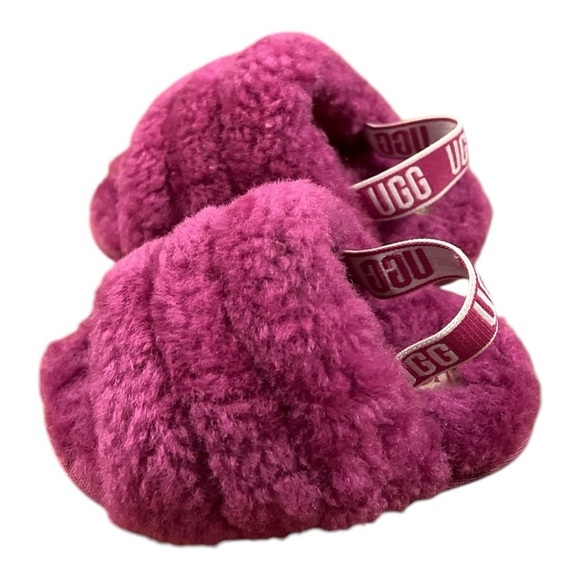 UGG Kids Pink Fluffy Slippers - Picture 2 of 5